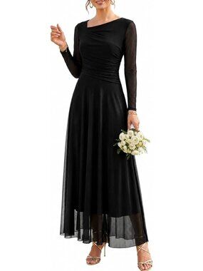 Elegant Long Sleeve Maxi Dress for Wedding Guest - Fall 2026 Formal Gown